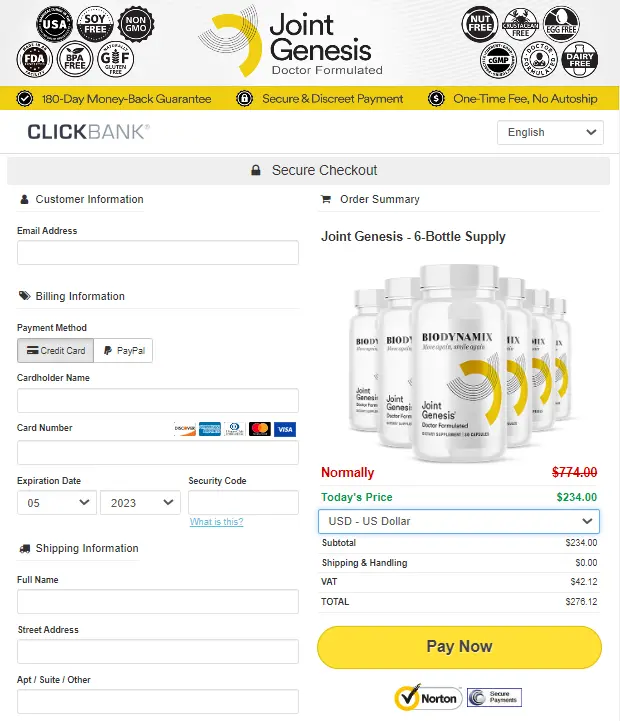 Joint Genesis secure checkout process - safe online ordering
